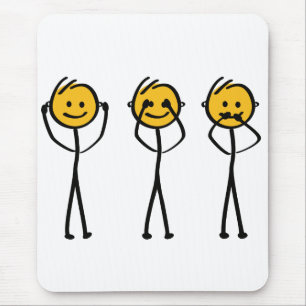 Horen, zien en zwijgen tekening. Drie appjes Muismat