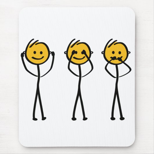 Horen, zien en zwijgen tekening. Drie appjes Muismat (Voorkant)