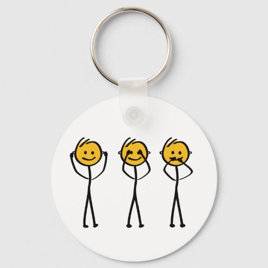 Horen, zien en zwijgen tekening. Drie appjes Sleutelhanger (Voorkant)