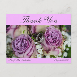 Horiz. Roze aangepaste trouwfoto Dank u Briefkaart