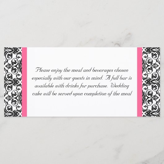 Horiz.Victoriaans Fuchsia Roze en Witte Damast Men Menu (Achterkant)