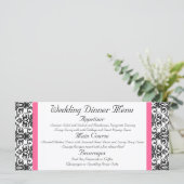 Horiz.Victoriaans Fuchsia Roze en Witte Damast Men Menu (Staand voorkant)