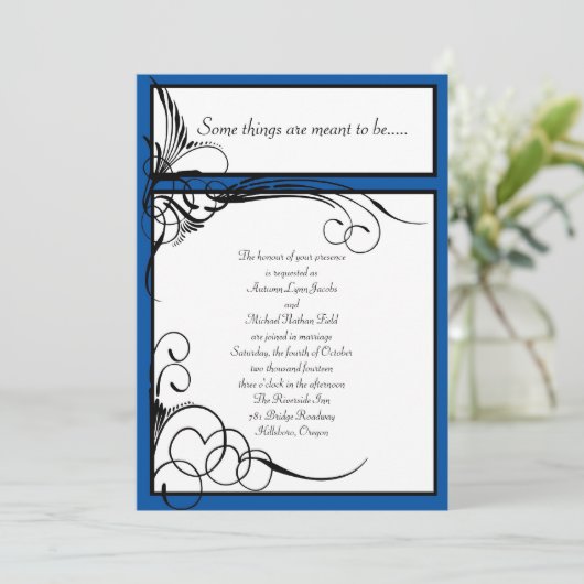 Horizon Blue Floral Wedding Invitations Kaart (Staand voorkant)