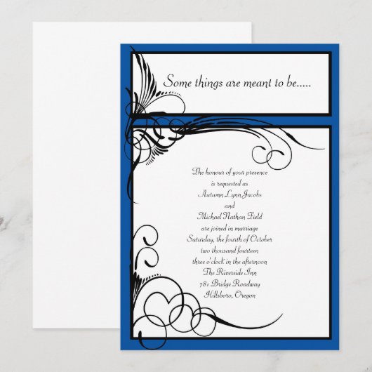 Horizon Blue Floral Wedding Invitations Kaart (Voorkant / Achterkant)