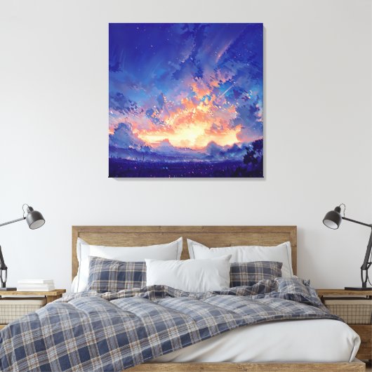 Horizon Glow - Illustration Style Atmospheric Art Canvas Afdruk (Insitu (Slaapkamer))