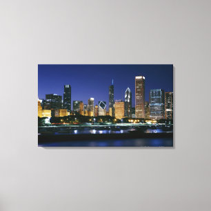 Horizon van Chicago Van de binnenstad bij nacht Canvas Afdruk