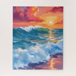 Horizon van Licht | Oceaan Golven Zonsondergang Wa Legpuzzel