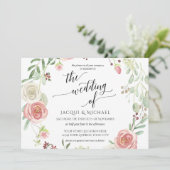 Horizonal Blush Roos Wreatinage Waterverf Kaart (Staand voorkant)