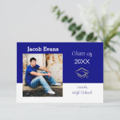 Horizontaal blauw met foto-3x5Afstuderen Aankondig Kaart (Staand voorkant)