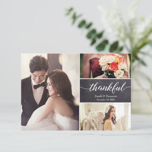 Horizontaal bruiloft Horizontaal fotocollage Thank Bedankkaart (Staand voorkant)