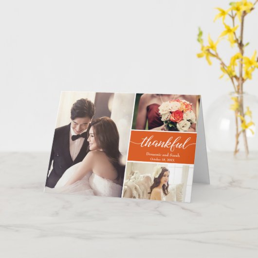 Horizontaal bruiloft oranje dank je. kaart (Gele Bloem)