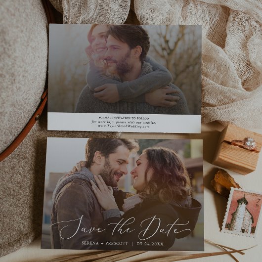 Horizontaal donkerdonkere fotobedekking met fijne save the date