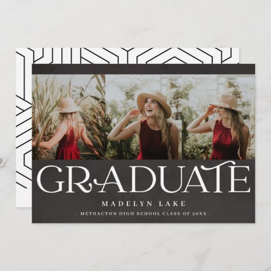 Horizontaal drie-foto-Afstuderen van Chalkboard Aankondiging (Voorkant / Achterkant)