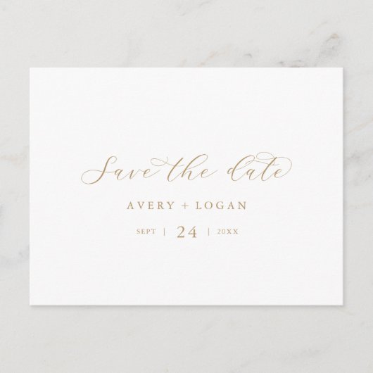 Horizontaal Elegant Gold Script Save the Date Uitnodiging Briefkaart (Voorkant)