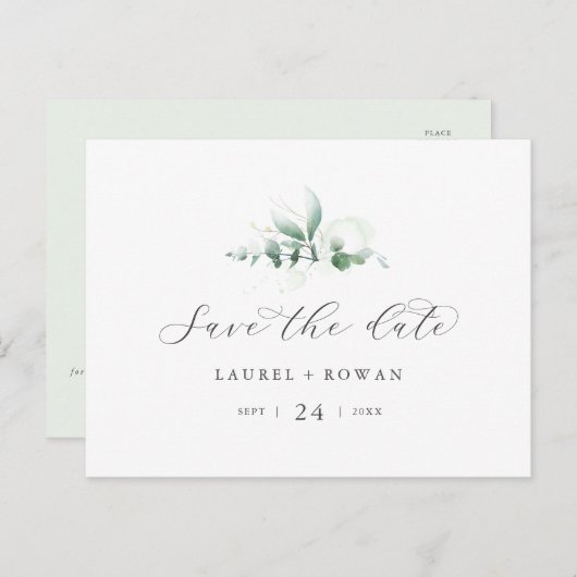 Horizontaal Elegant groen opslaan Briefkaart Datum (Voorkant / Achterkant)