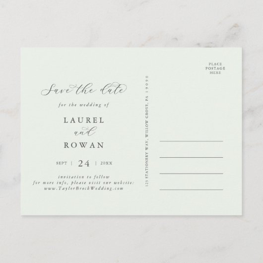 Horizontaal Elegant groen opslaan Briefkaart Datum (Achterkant)