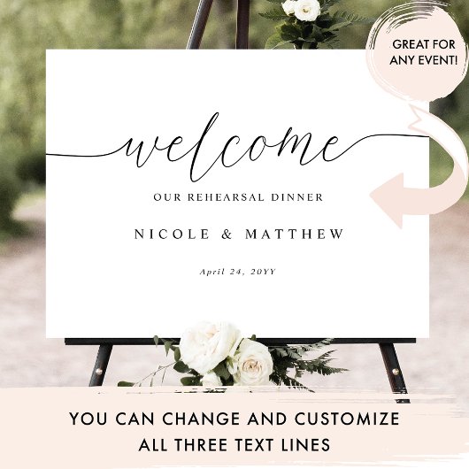 Horizontaal elegant script bruiloft Welkomstteken Poster