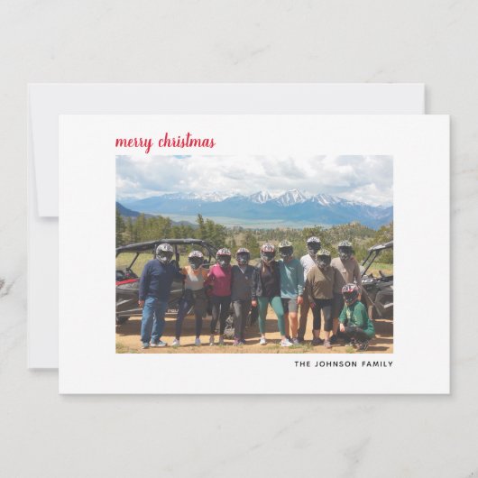 Horizontaal foto Merry kerstscript rode vlek Feestdagenkaart (Voorkant)