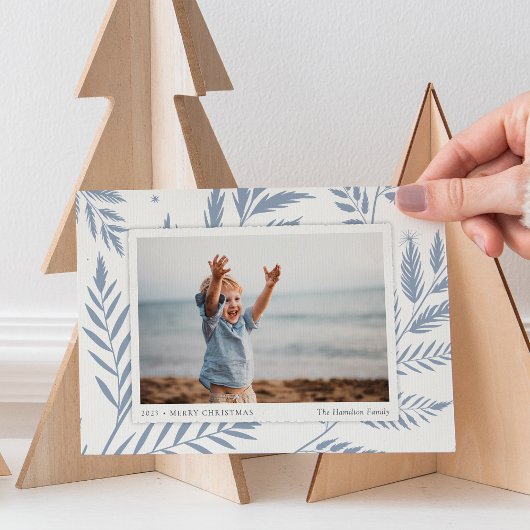 Horizontaal gedrukte botanische foto feestdagenkaart