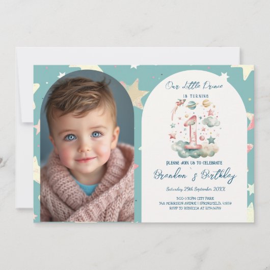 Horizontaal Hemelfeest 1e Verjaardagsfeest Kaart (Voorkant)