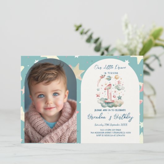 Horizontaal Hemelfeest 1e Verjaardagsfeest Kaart (Staand voorkant)