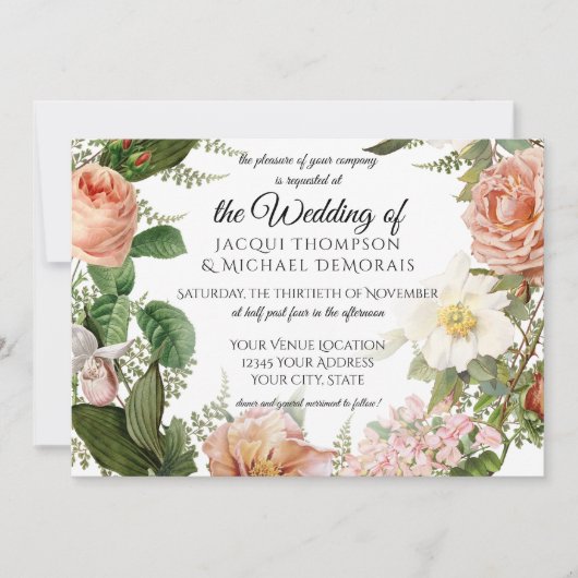 Horizontaal jager Ivory  Floral Wedding Kaart (Voorkant)