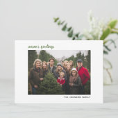 Horizontaal kerstgroen lichtje met foto's feestdagenkaart (Staand voorkant)