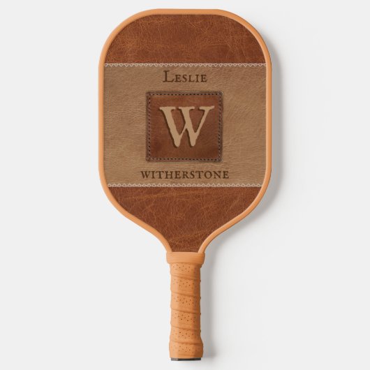 Horizontaal lederen toonband Tan Chestnut Brown Pickleball Paddle (Voorkant)