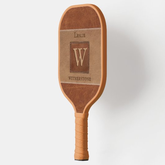 Horizontaal lederen toonband Tan Chestnut Brown Pickleball Paddle (Links)
