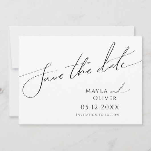 Horizontaal minialistisch script save the date (Voorkant)