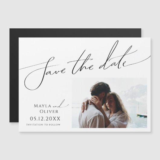 Horizontaal minieme script slaat de datum op magnetische uitnodiging (Voorkant / Achterkant)