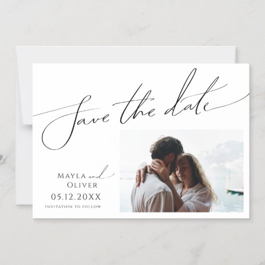 Horizontaal minieme script slaat de datum op magnetische uitnodiging (Voorkant)