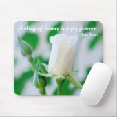 Horizontaal Mousemat White Rose & Keats Quote Muismat (Met muis)