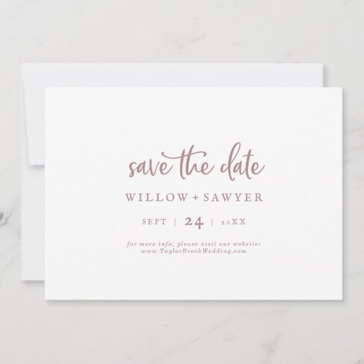Horizontaal Roos Gold Script opslaan Datum Save The Date (Voorkant)