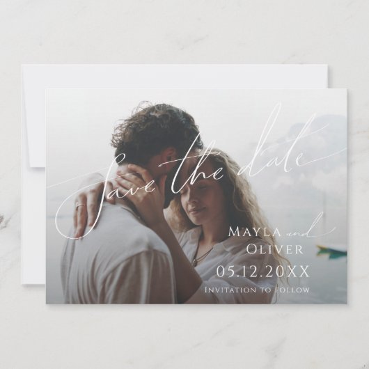 Horizontaal script met verticale vlag Foto Save The Date (Voorkant)