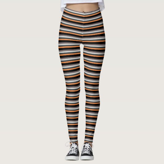 Horizontaal Stripes Oranje zwart Zandpatroon Leggings (Voorkant)