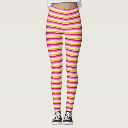 Horizontaal Stripes roze gele patroon Leggings (Voorkant)
