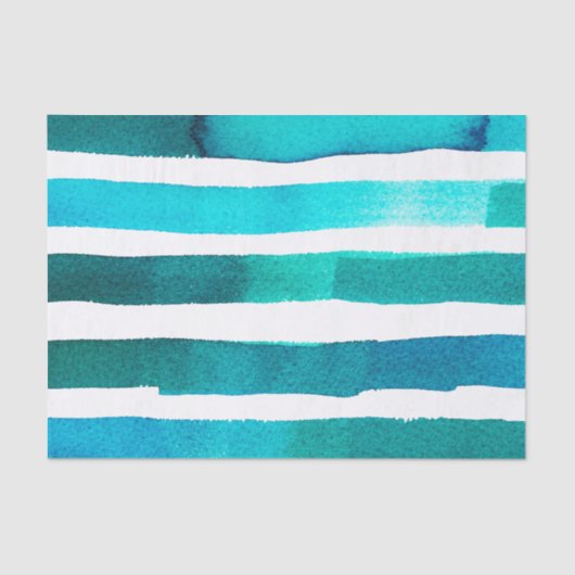 Horizontaal Teal en Wit Waterverf Gestreept Tissuepapier (Voorkant)