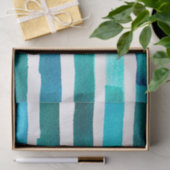 Horizontaal Teal en Wit Waterverf Gestreept Tissuepapier (Geschenk)