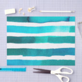 Horizontaal Teal en Wit Waterverf Gestreept Tissuepapier (Craft)