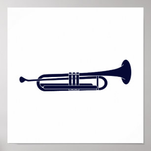 Horizontaal Trumpet Solid Blue Musician Grafisch Poster