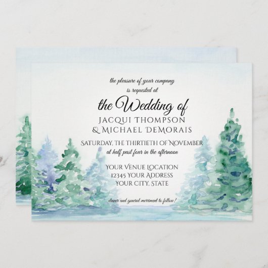 Horizontaal Waterverf Rustic Mountain Forest Lake Kaart (Voorkant / Achterkant)