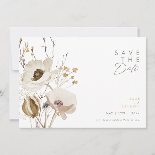Horizontaal Wilde bloem sparen de Datum Save The Date (Voorkant)