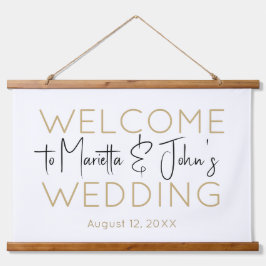 Horizontaal witgoud elegant bruiloft Welkomstteken Hangend Wandkleed