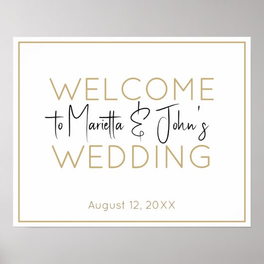 Horizontaal witgoud elegant bruiloft Welkomstteken Poster (Voorkant)