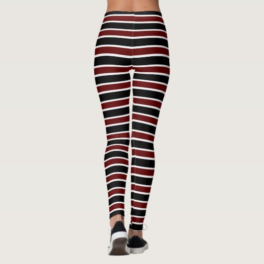 Horizontaal zwart maroon White Stripe Pattern Leggings (Achterkant)
