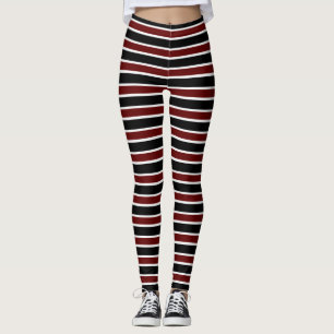 Horizontaal zwart maroon White Stripe Pattern Leggings