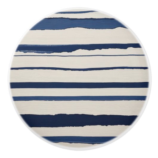 horizontal blue and white abstract stripes keramische knop (Voorkant)