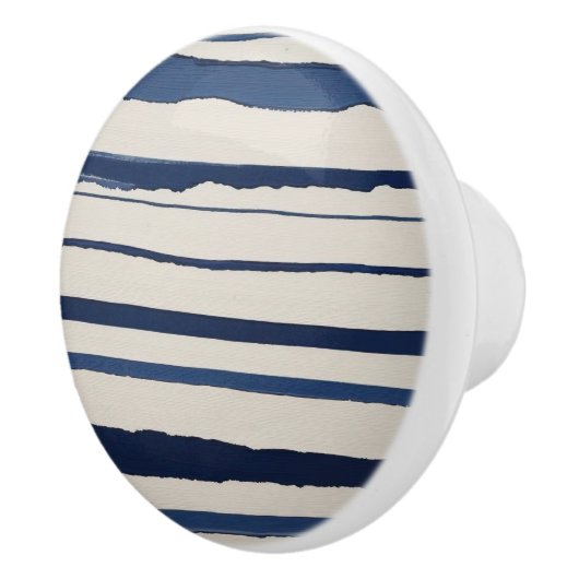 horizontal blue and white abstract stripes keramische knop (Rechts)