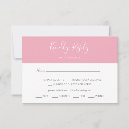  Horizontal Pink Simple Menu Choice RSVP Card (Voorkant)